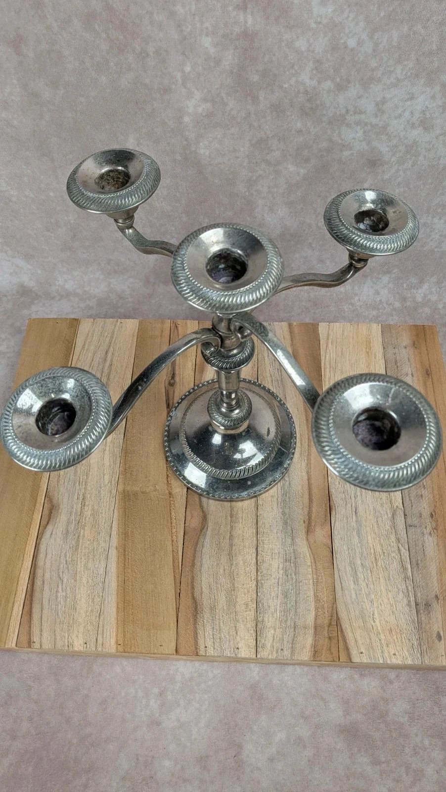 Candelabro antiguo de metal argenté de 5 luces – photo 4